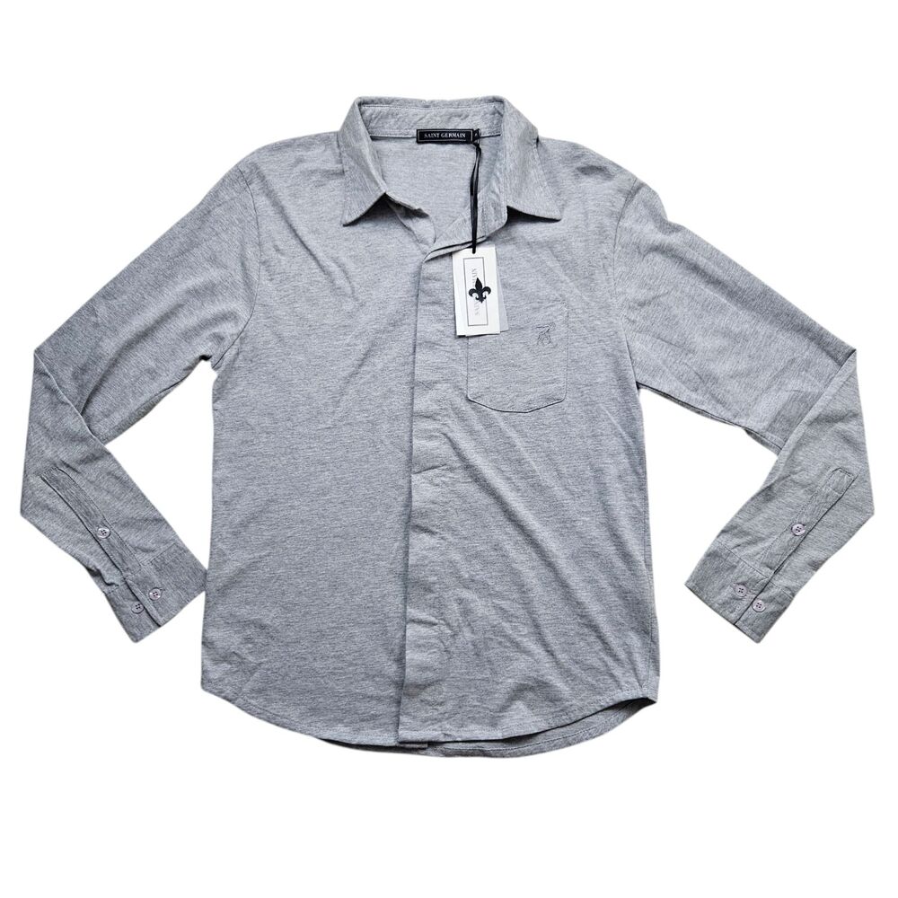 Saint Germain Polo Long Sleeve Button Up Shirt Mens Small Gray Cazzy Clang